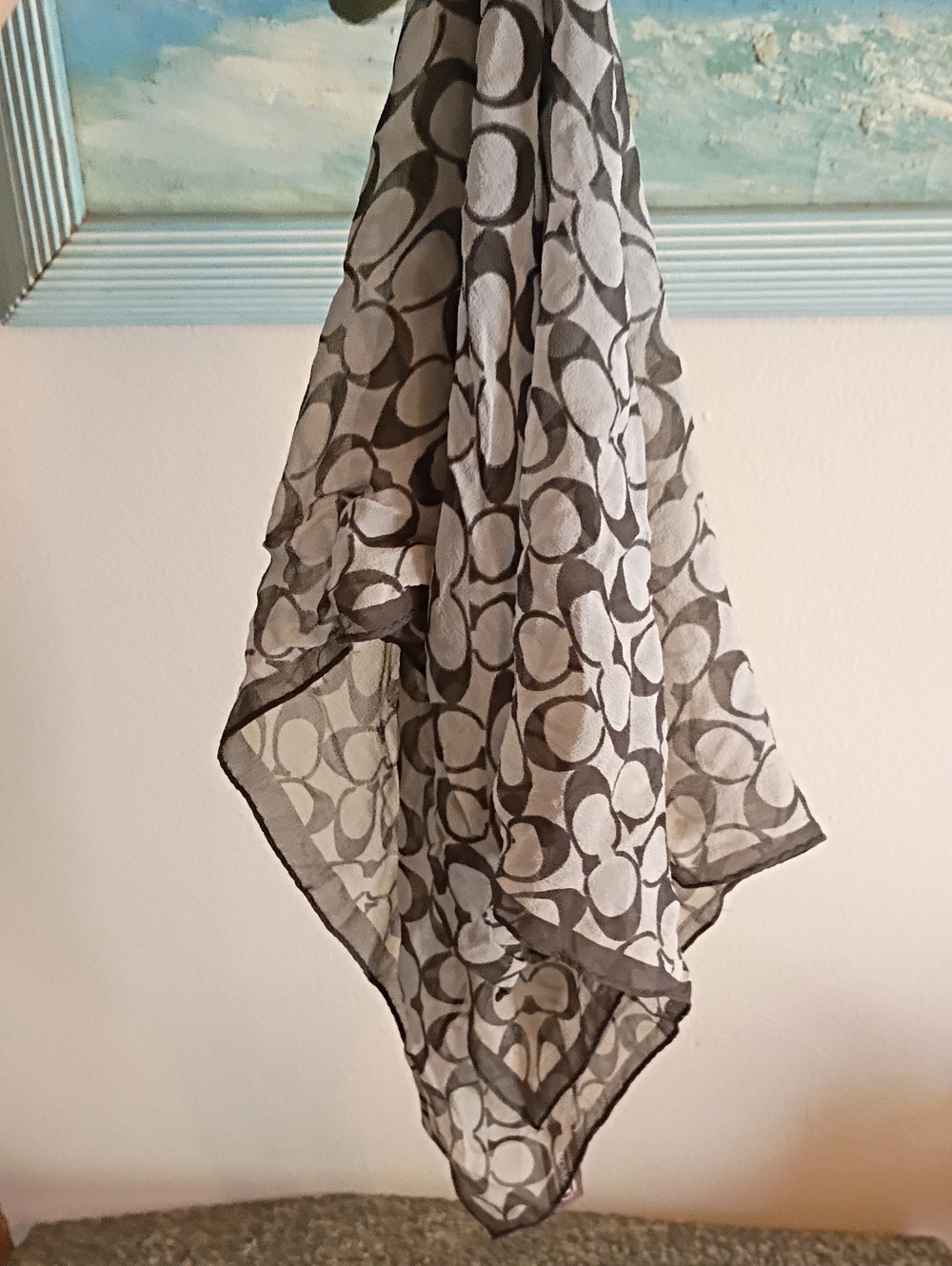 Coach 100% Silk Scarf in Gray Black